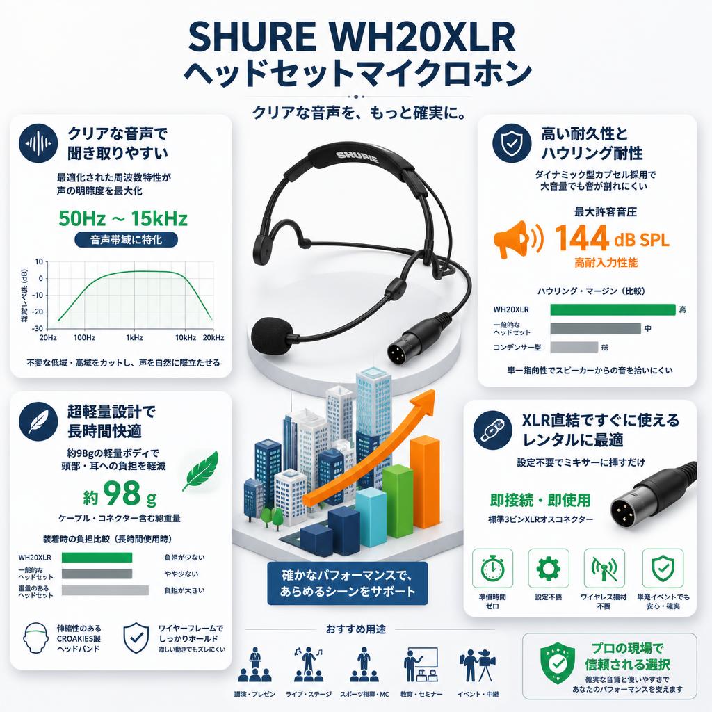 SHURE  WH20XLR ヘッドセットマイクロホン セールスポイント