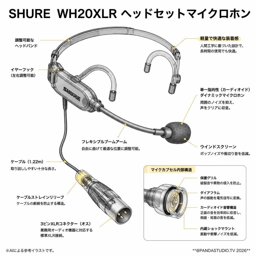 SHURE  WH20XLR ヘッドセットマイクロホン スペック