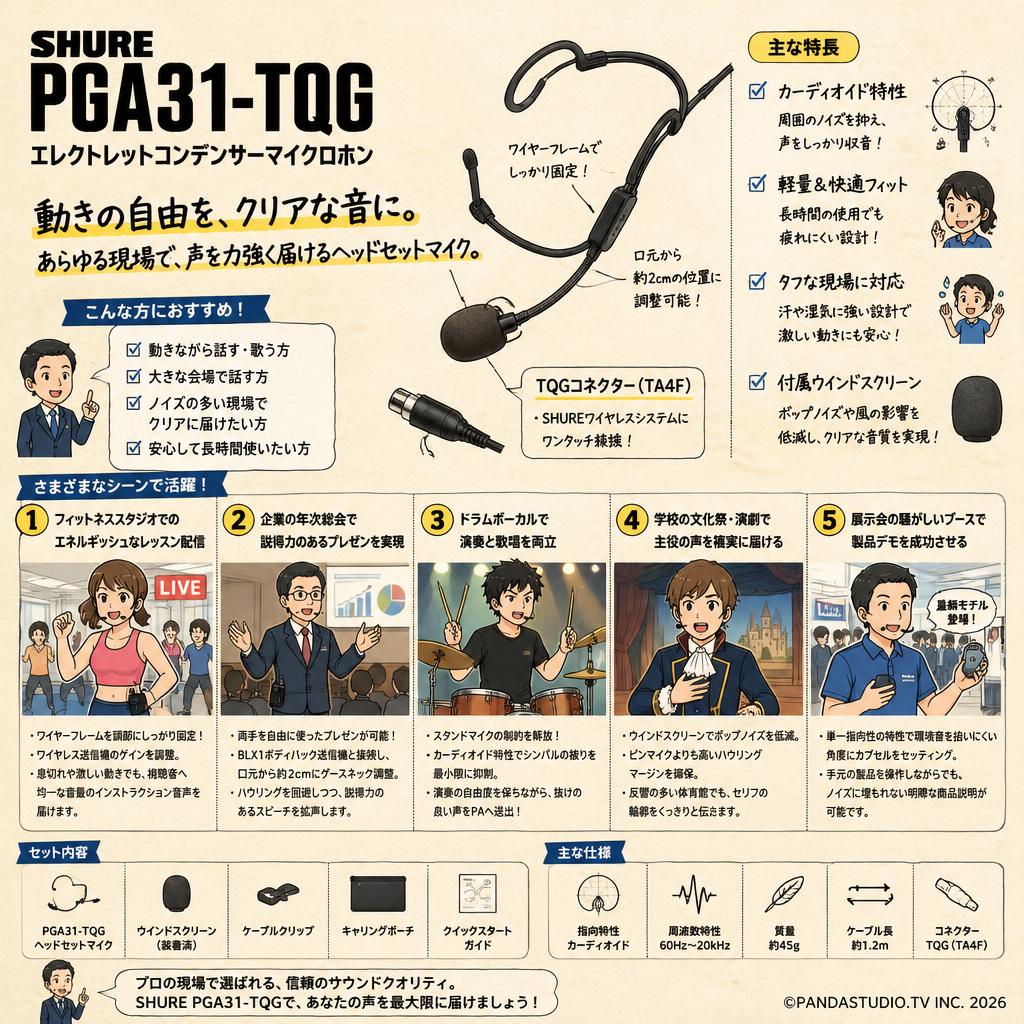 SHURE  PGA31-TQG　エレクトレットコンデンサーマイクロホン 用途