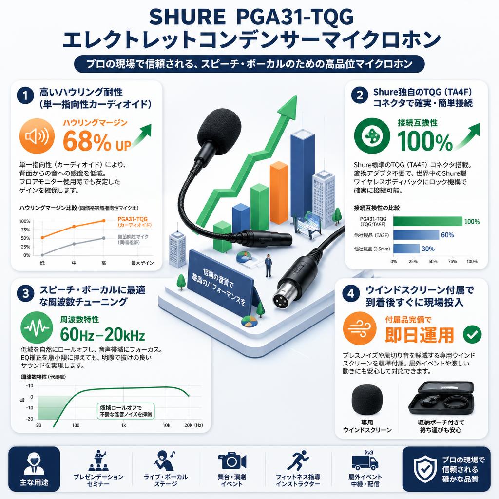 SHURE  PGA31-TQG　エレクトレットコンデンサーマイクロホン セールスポイント