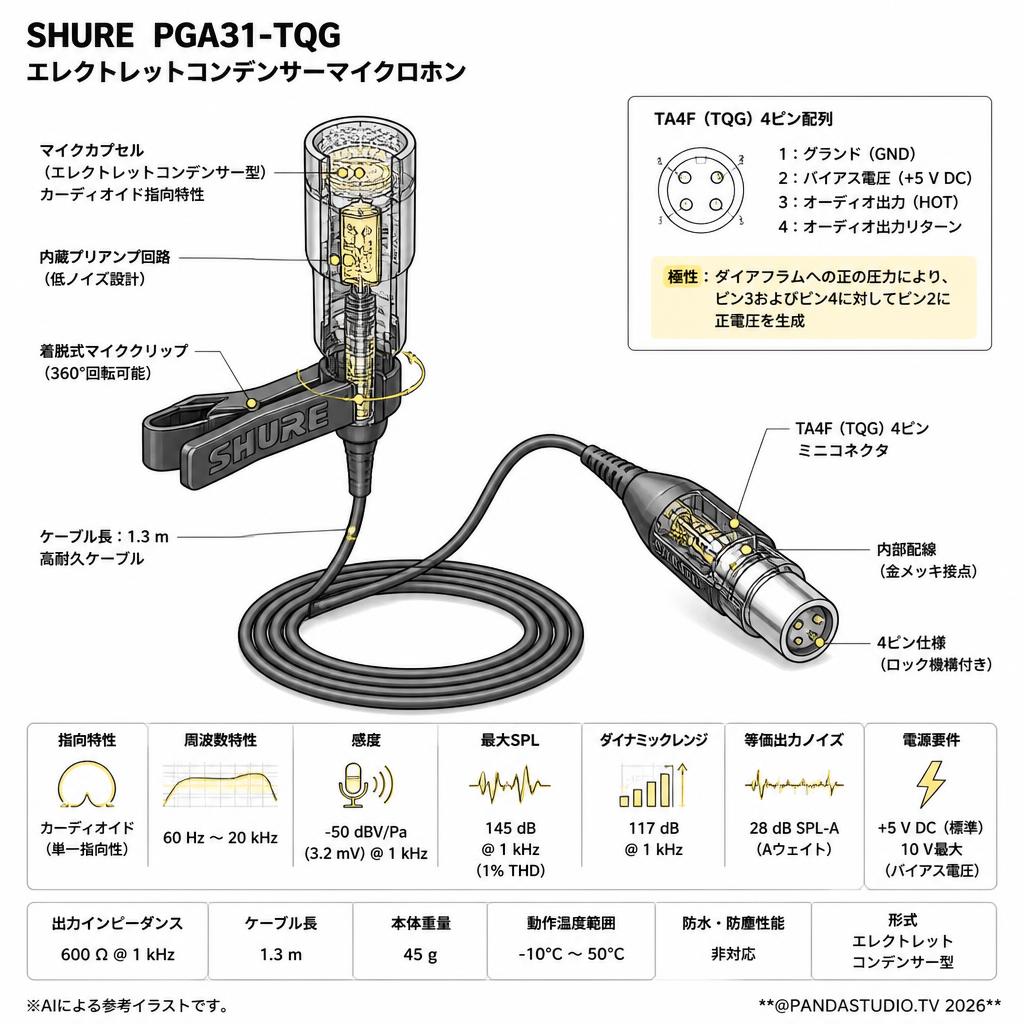 SHURE  PGA31-TQG　エレクトレットコンデンサーマイクロホン スペック