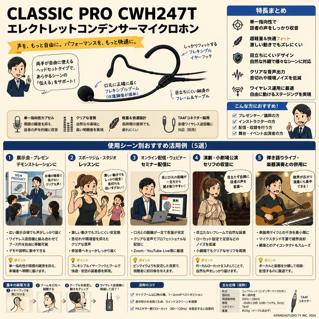 CLASSIC PRO CWH247T エレクトレットコンデンサーマイクロホン 用途