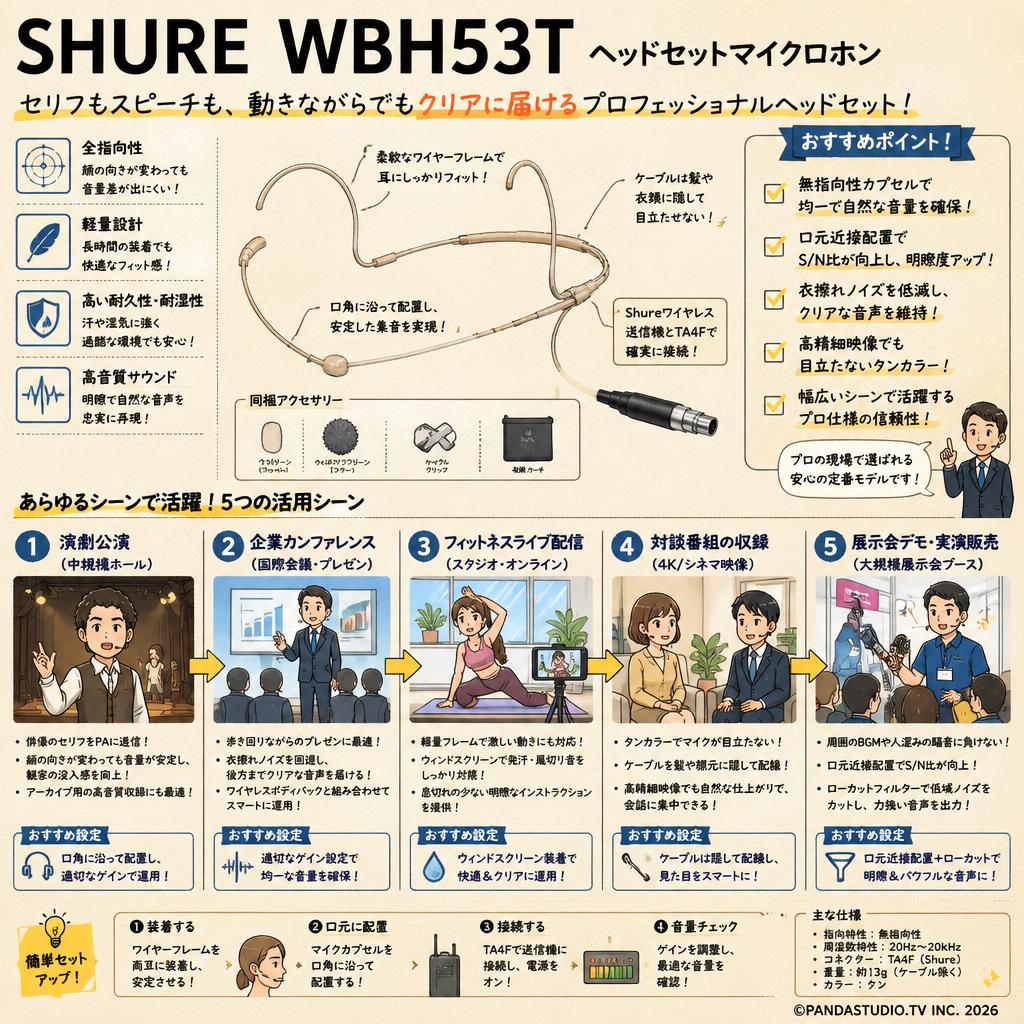 SHURE  WBH53T ヘッドセットマイクロホン 用途