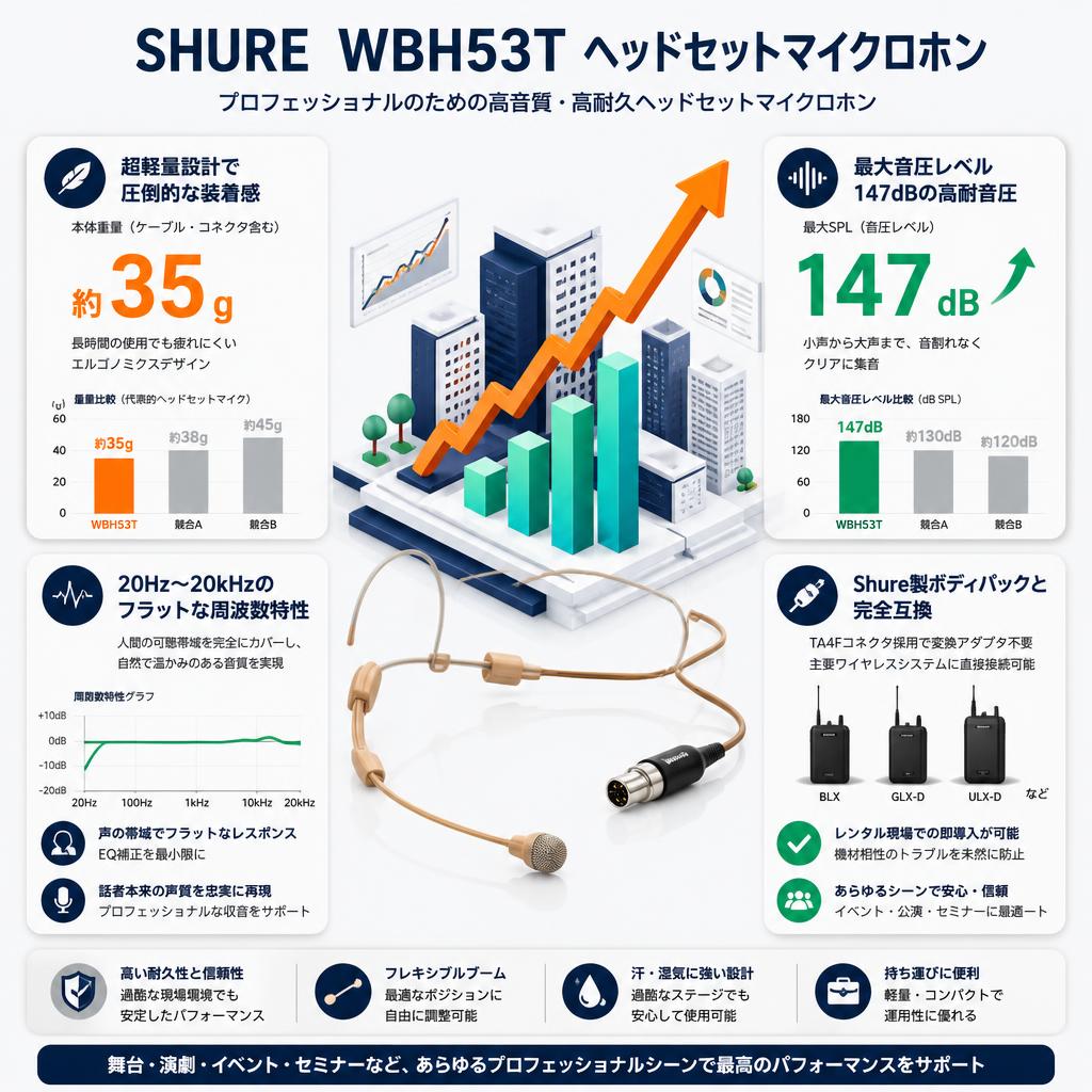 SHURE  WBH53T ヘッドセットマイクロホン セールスポイント