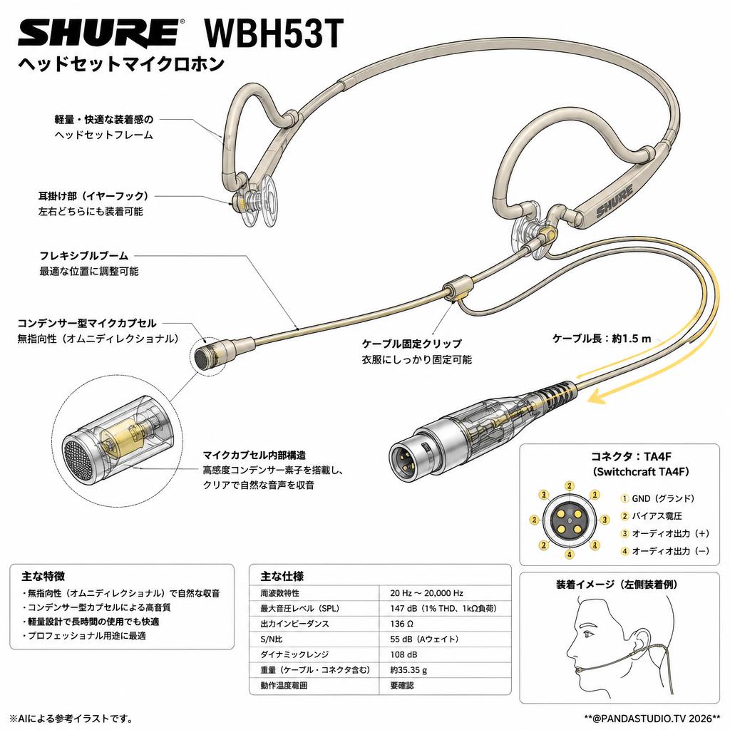 SHURE  WBH53T ヘッドセットマイクロホン スペック