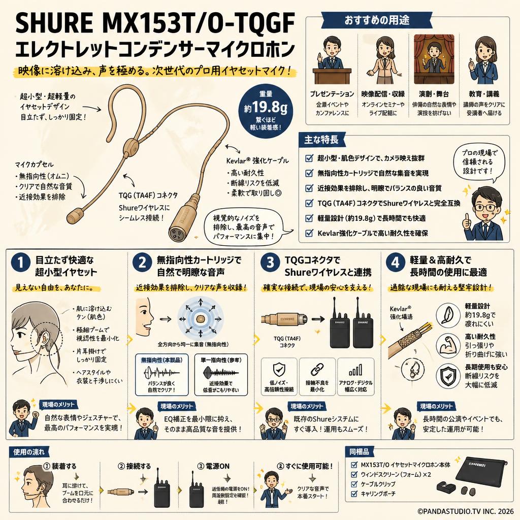 SHURE  MX153T/O-TQGFエレクトレットコンデンサーマイクロホン 概要