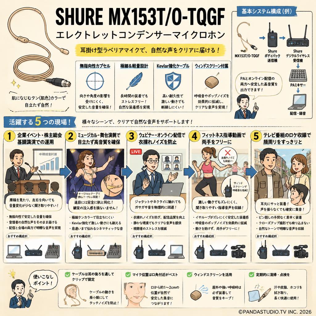 SHURE  MX153T/O-TQGFエレクトレットコンデンサーマイクロホン 用途