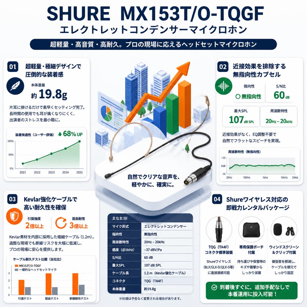 SHURE  MX153T/O-TQGFエレクトレットコンデンサーマイクロホン セールスポイント