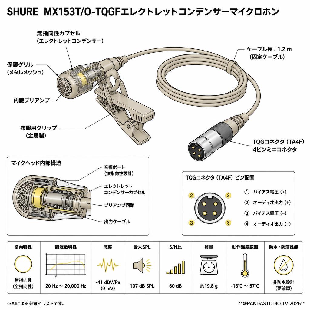 SHURE  MX153T/O-TQGFエレクトレットコンデンサーマイクロホン スペック