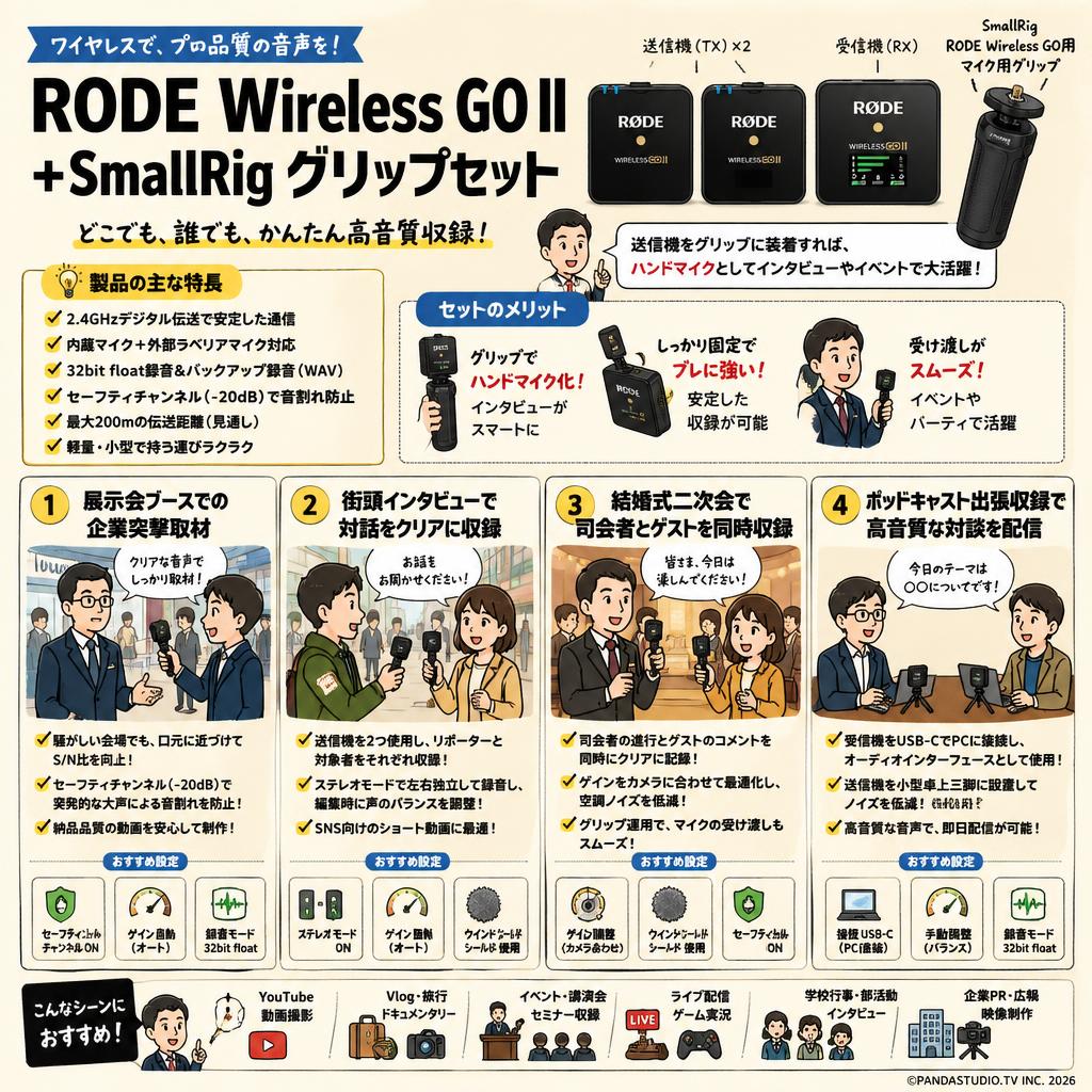RODE Wireless GO II +SmallRig RODE Wireless Go用マイクフォン用グリップ 用途