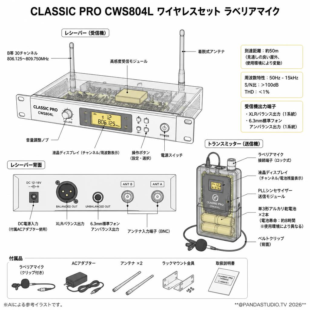CLASSIC PRO CWS804L ワイヤレスセット ラベリアマイク スペック