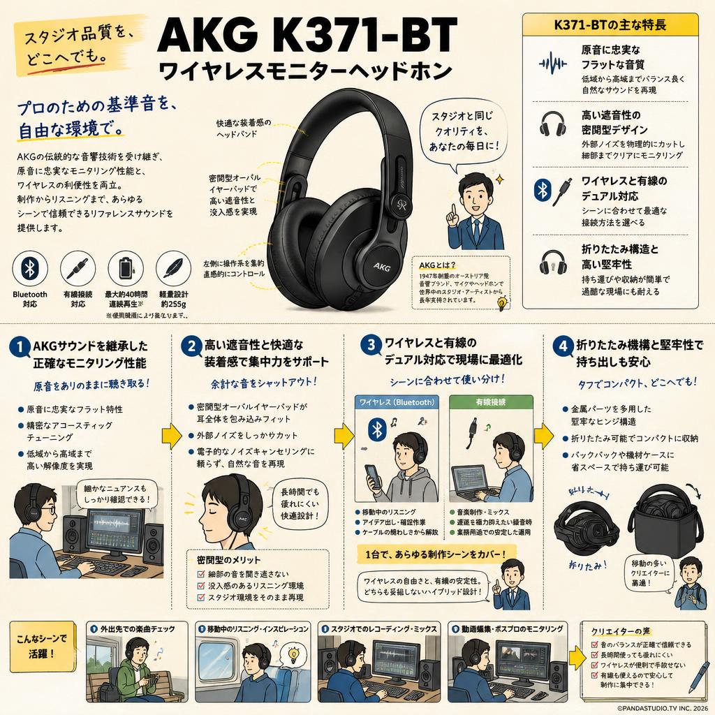 AKG K371-BT ワイヤレスモニターヘッドホン 概要