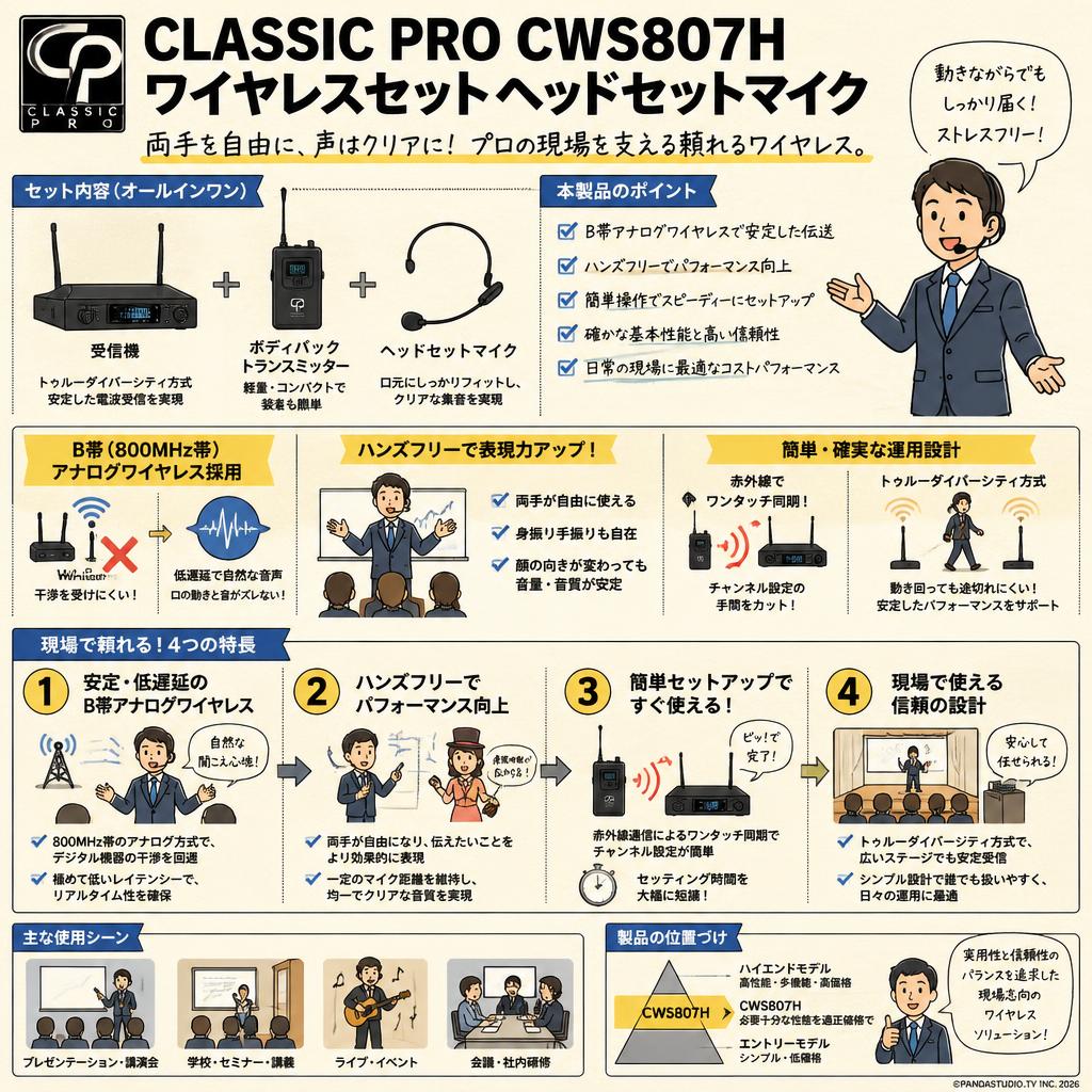 CLASSIC PRO CWS807H ワイヤレスセットヘッドセットマイク 概要