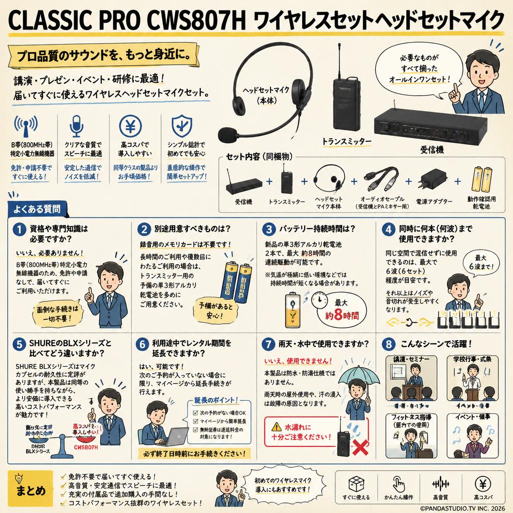 CLASSIC PRO CWS807H ワイヤレスセットヘッドセットマイク FAQ（よくある質問と答え）