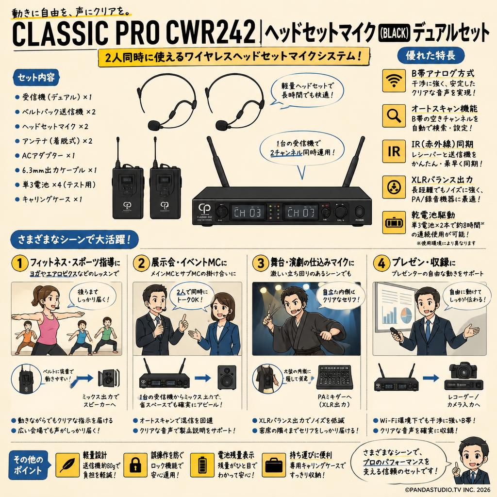 CLASSIC PRO CWR242 ヘッドセットマイク(BLACK)デュアルセット 用途