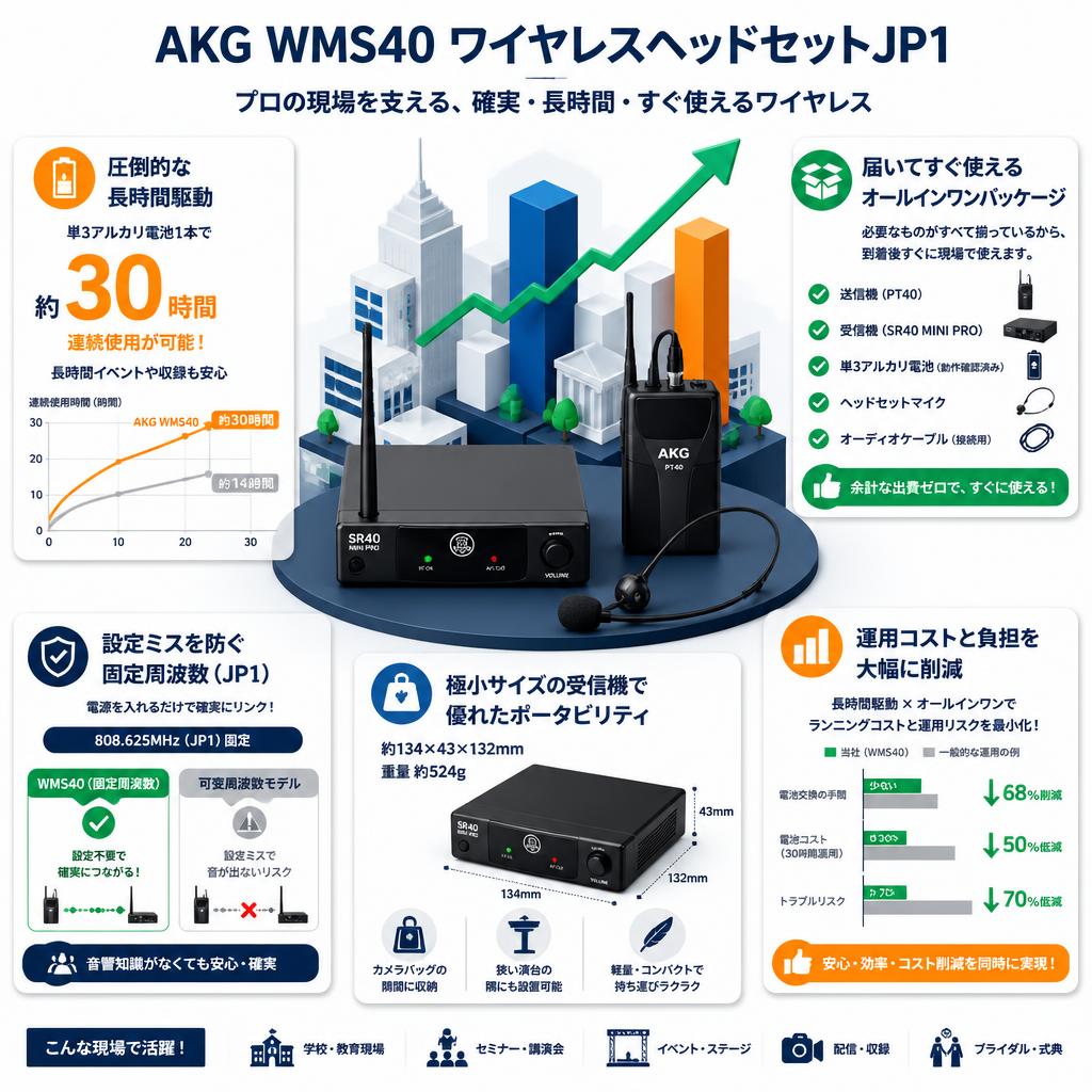AKG WMS40 ワイヤレスヘッドセットJP1 セールスポイント