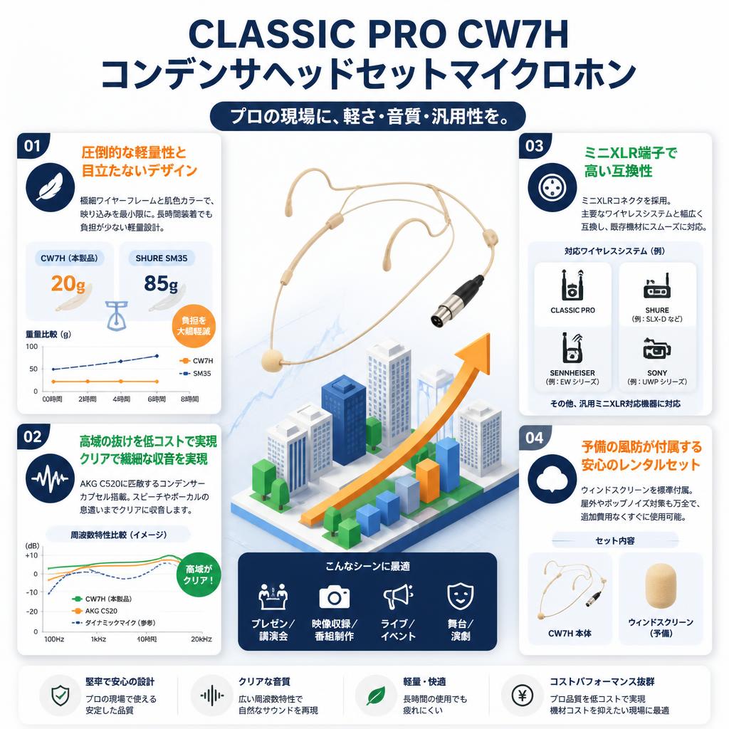 CLASSIC PRO CW7H コンデンサヘッドセットマイクロホン セールスポイント