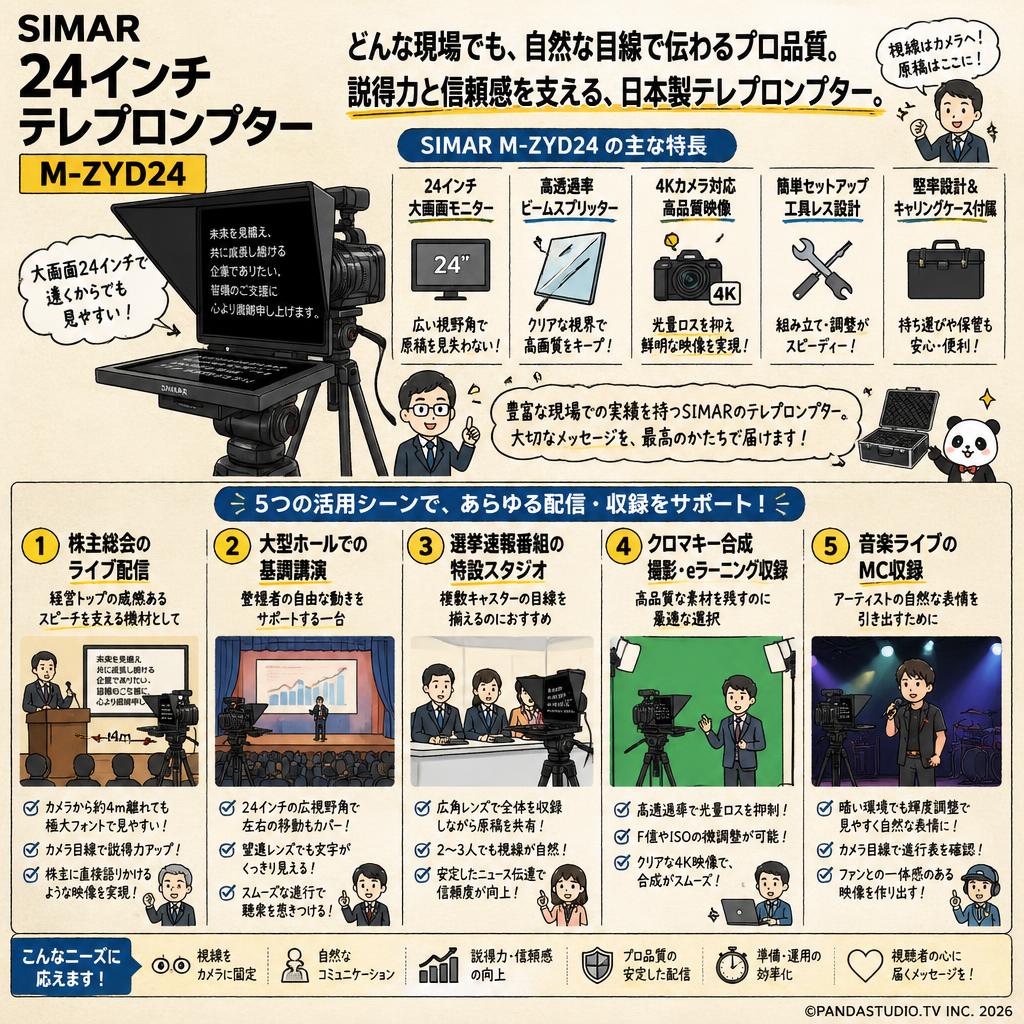 SIMAR 24インチ テレプロンプター M-ZYD24 用途