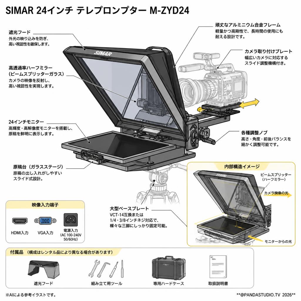 SIMAR 24インチ テレプロンプター M-ZYD24 スペック