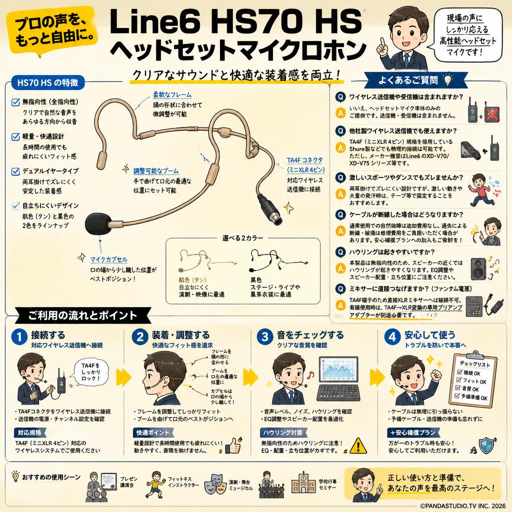Line6 HS70 HS Micヘッドセットマイクロホン FAQ（よくある質問と答え）