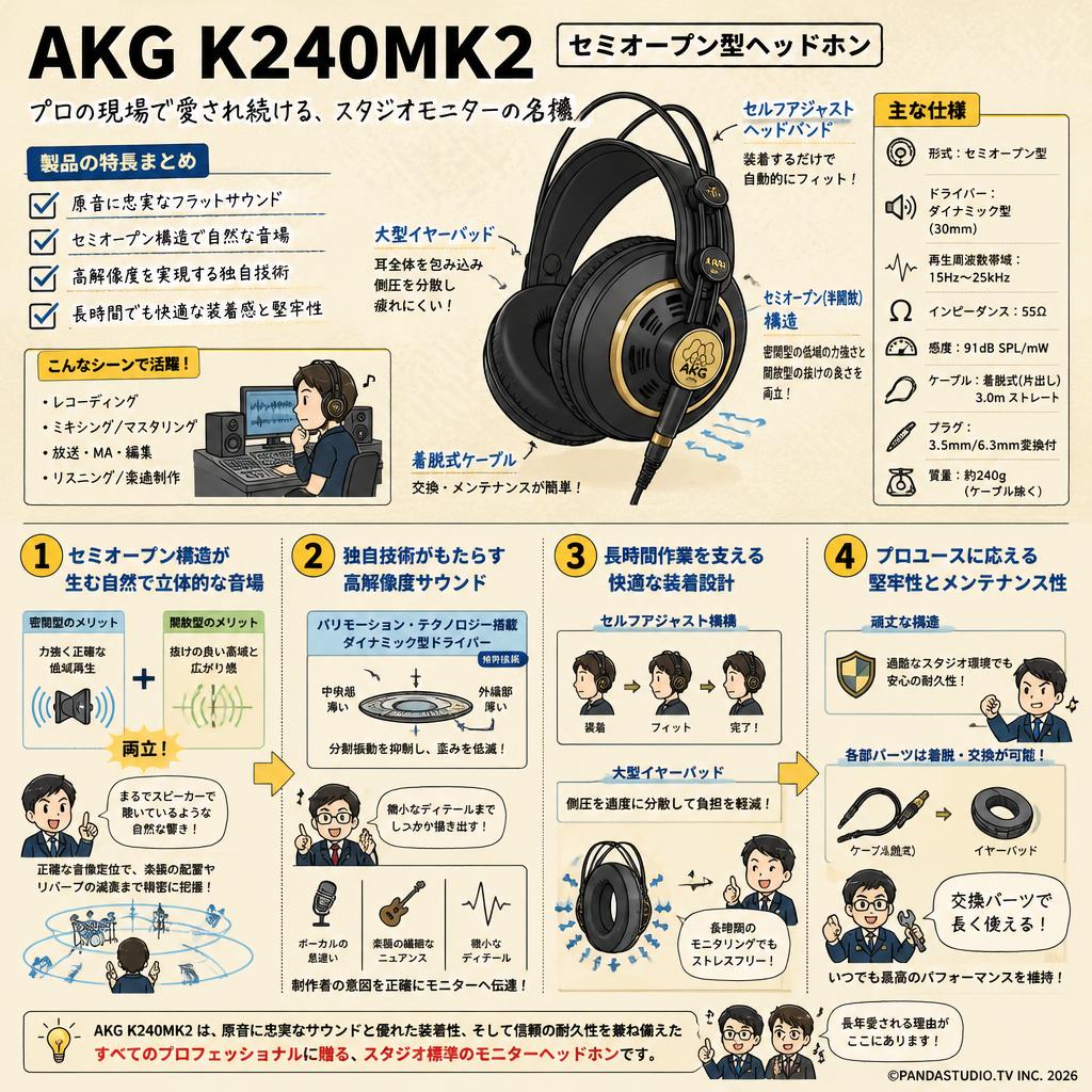 AKG K240MK2 セミオープン型ヘッドホン 概要