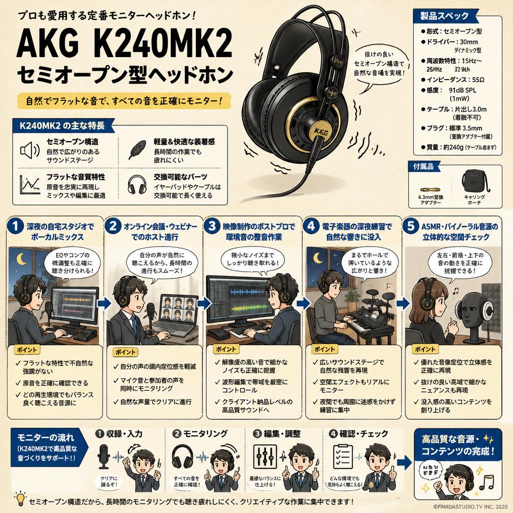 AKG K240MK2 セミオープン型ヘッドホン 用途