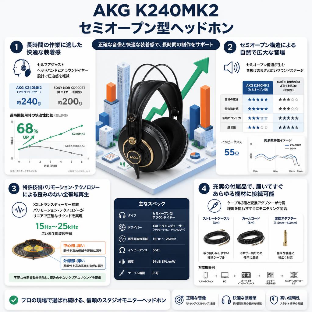 AKG K240MK2 セミオープン型ヘッドホン セールスポイント