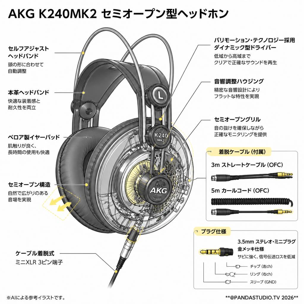 AKG K240MK2 セミオープン型ヘッドホン スペック