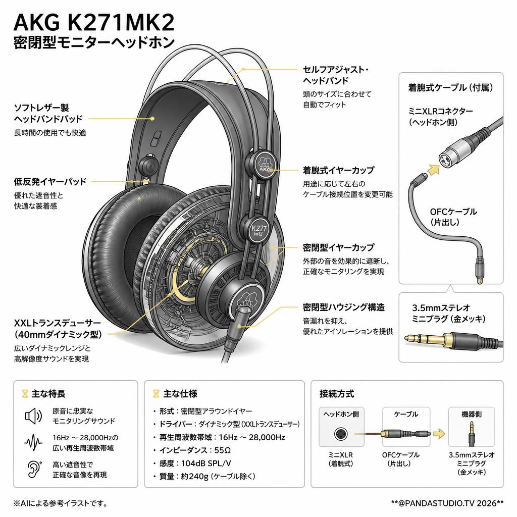 AKG K271MK2 密閉型モニターヘッドホン スペック