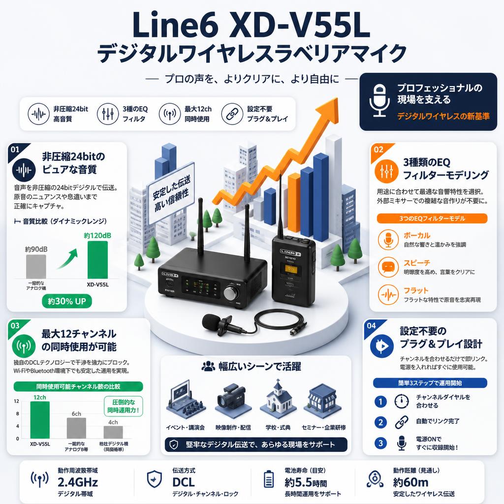 Line6 XD-V55L デジタルワイヤレスラベリアマイク セールスポイント