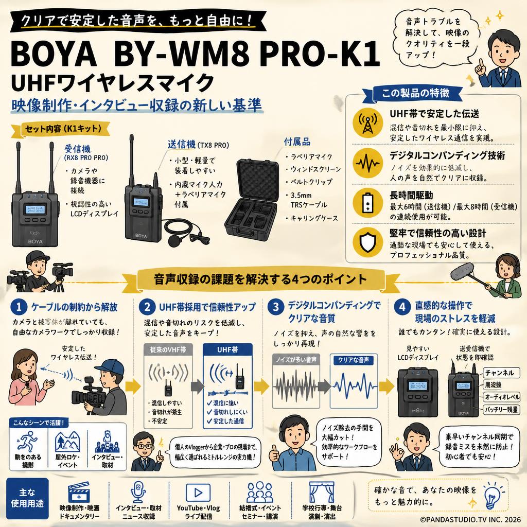 BOYA  BY-WM8 PRO-K1 UHFワイヤレスマイク 概要