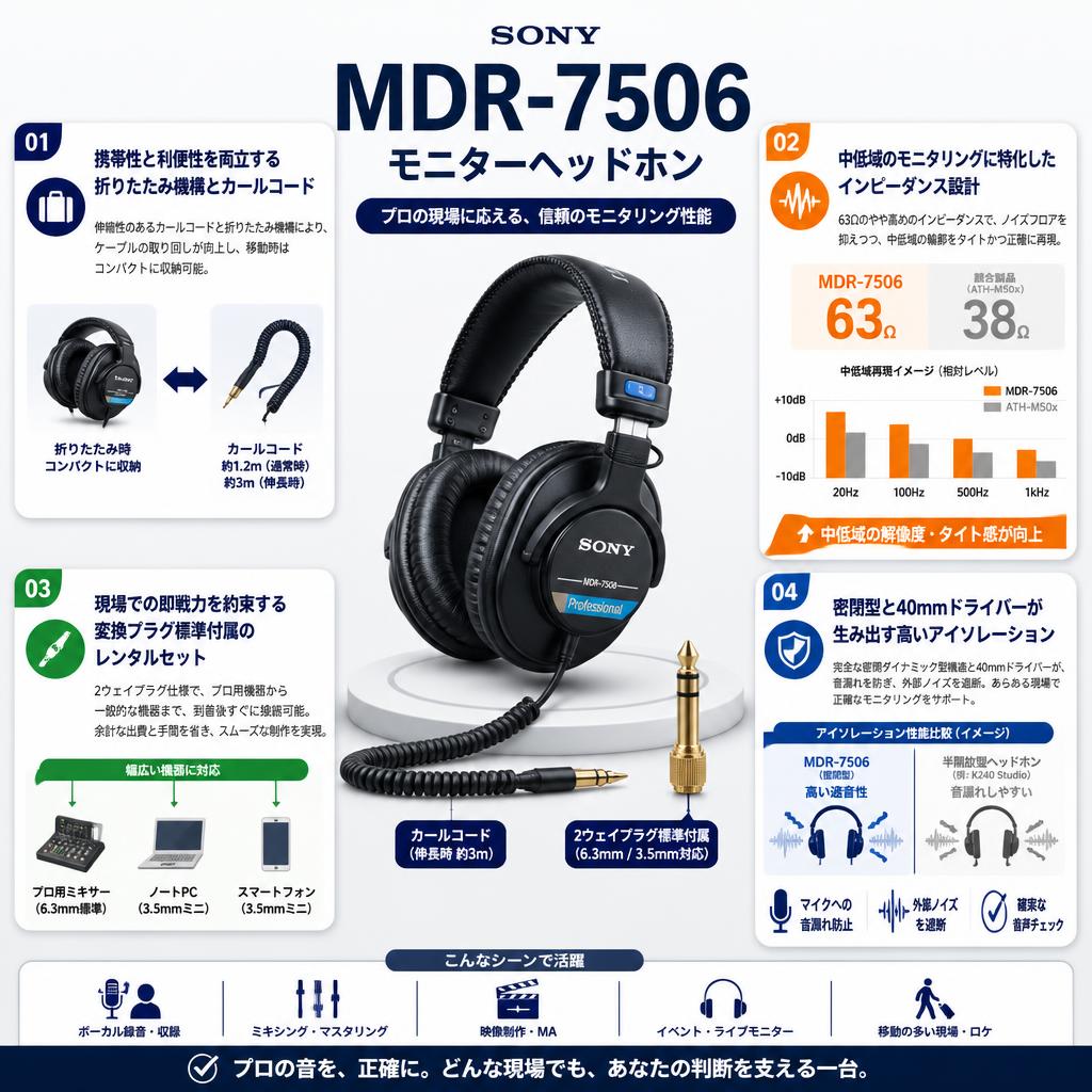 SONY  MDR-7506 モニターヘッドホン セールスポイント