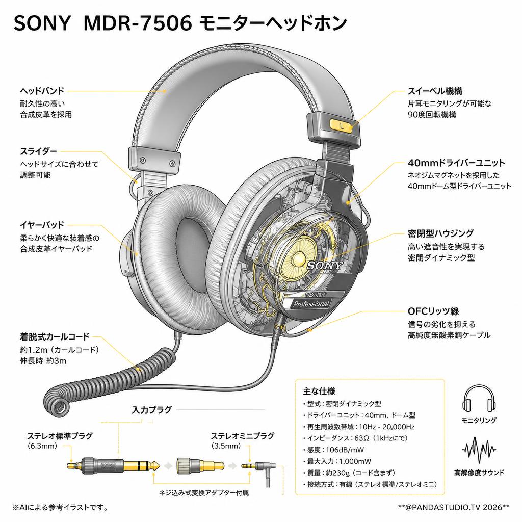 SONY  MDR-7506 モニターヘッドホン スペック