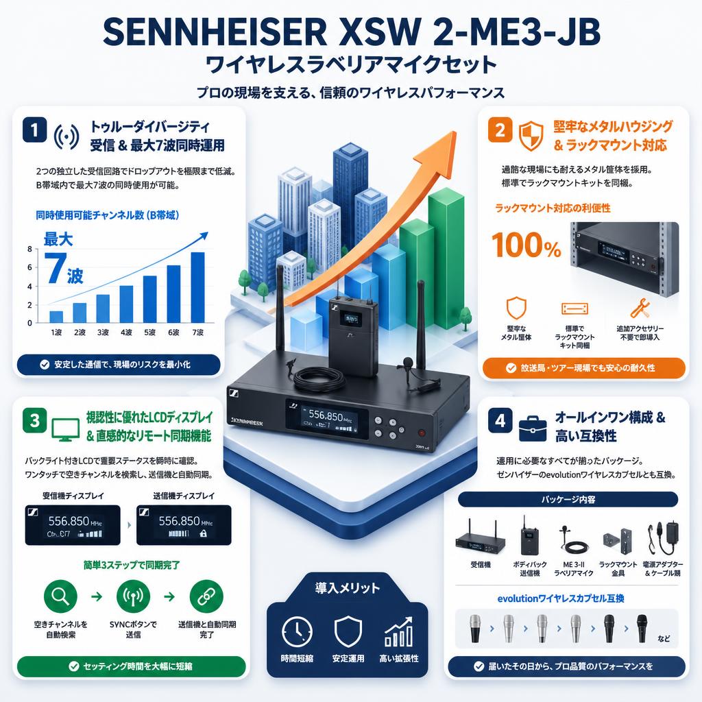 SENNHEISER XSW 2-ME3-JB ワイヤレスラベリアマイクセット セールスポイント