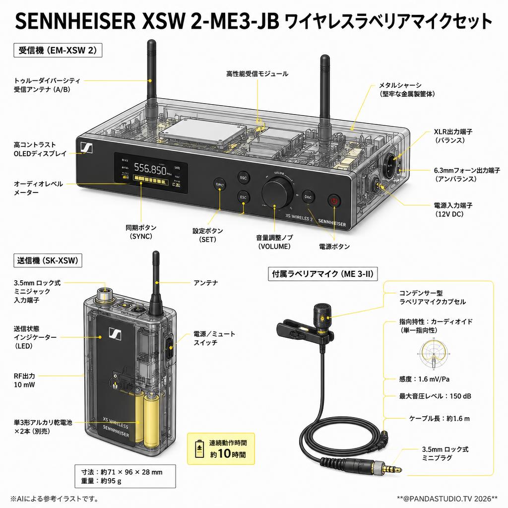 SENNHEISER XSW 2-ME3-JB ワイヤレスラベリアマイクセット スペック