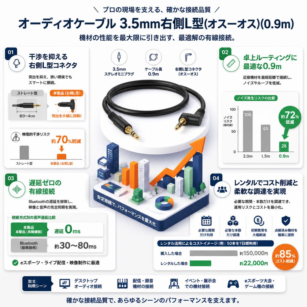 オーディオケーブル3.5mm右側L型(オスーオス)(0.9m) セールスポイント