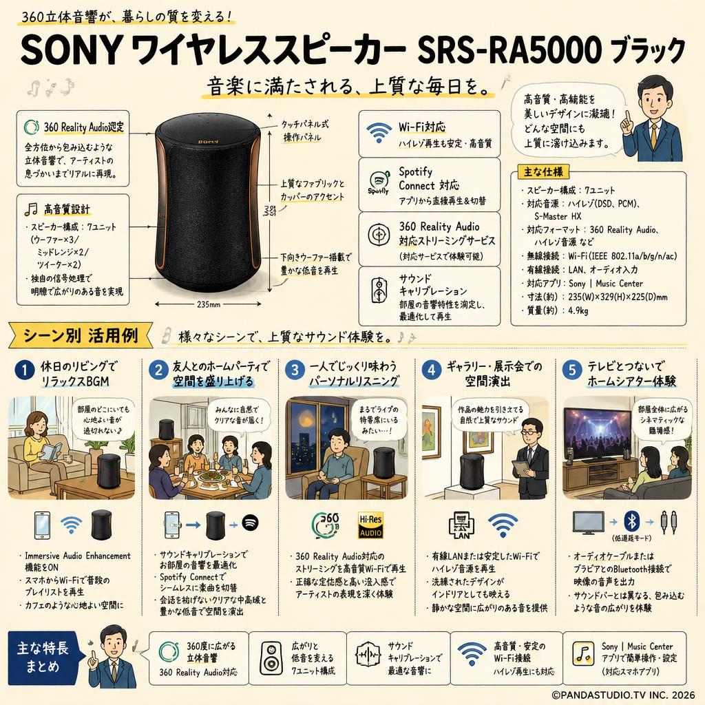 SONY ワイヤレススピーカー SRS-RA5000 ブラック 用途