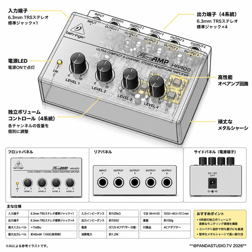 BEHRINGER HA400 Microamp ヘッドホンアンプ スペック