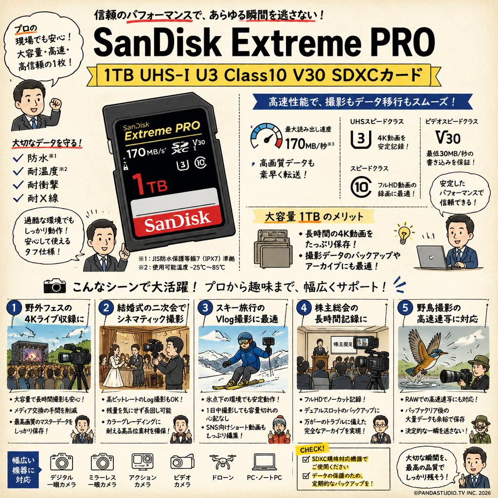 SanDisk  1TB UHS-I U3 Class10  Extreme PRO 170MB/s  V30 SDXCカード 用途