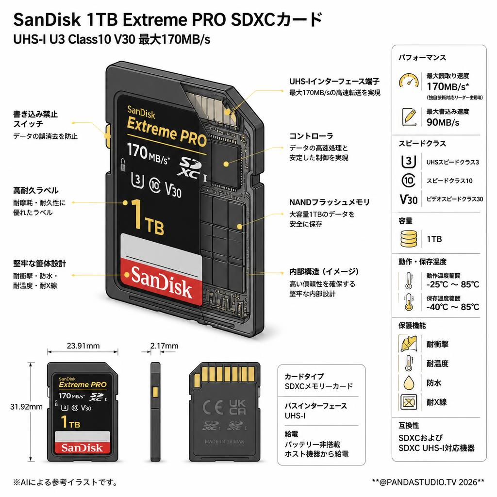 SanDisk  1TB UHS-I U3 Class10  Extreme PRO 170MB/s  V30 SDXCカード スペック