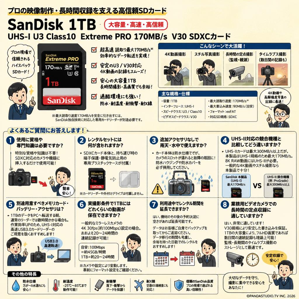 SanDisk  1TB UHS-I U3 Class10  Extreme PRO 170MB/s  V30 SDXCカード FAQ（よくある質問と答え）