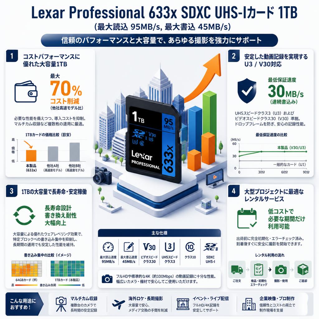 Lexar Professional 633x SDXC UHS-Iカード 1TB (最大読込 95MB/s, 最大書込 45MB/s) セールスポイント