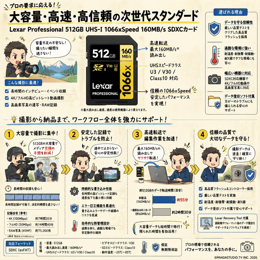 Lexar Professional 512GB UHS-I 1066xSpeed 160MB/s SDXCカード 概要