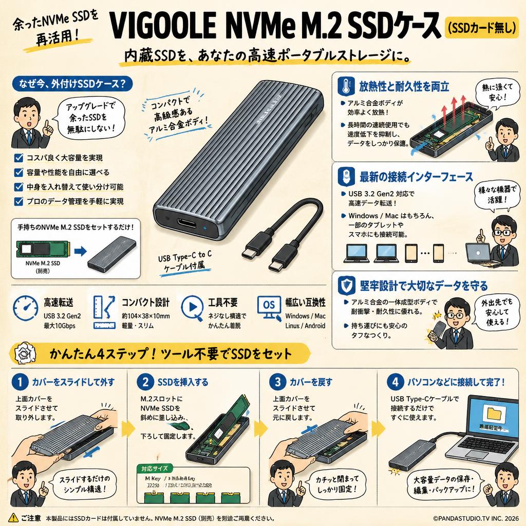 VIGOOLE  NVME M.2 SSD ケース(SSDカード無し） 概要
