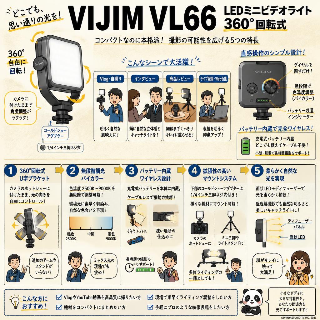 VIJIM VL66 LEDミニビデオライト 360°回転式 概要