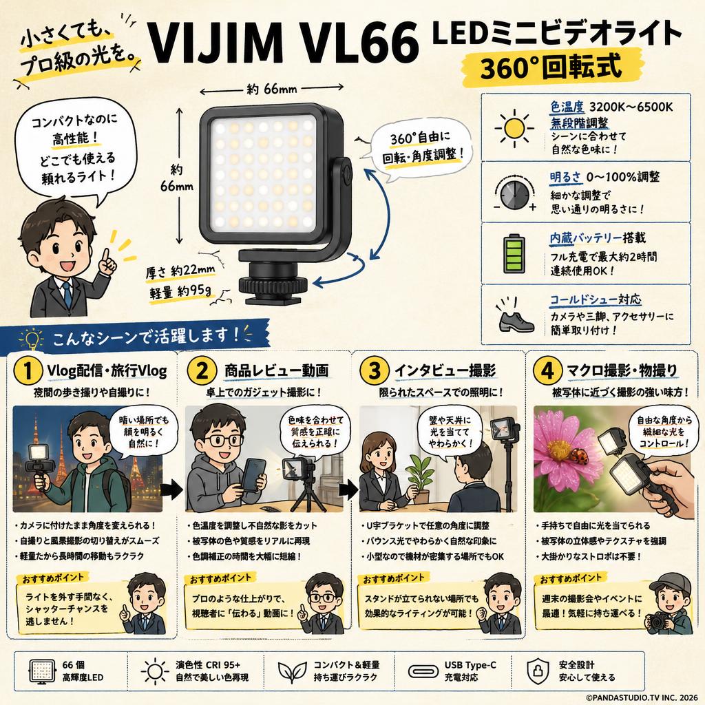 VIJIM VL66 LEDミニビデオライト 360°回転式 おもな対象のお客様