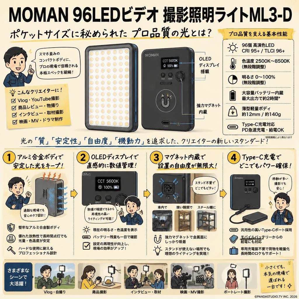 MOMAN 96LEDビデオ 撮影照明ライトML3-D 概要
