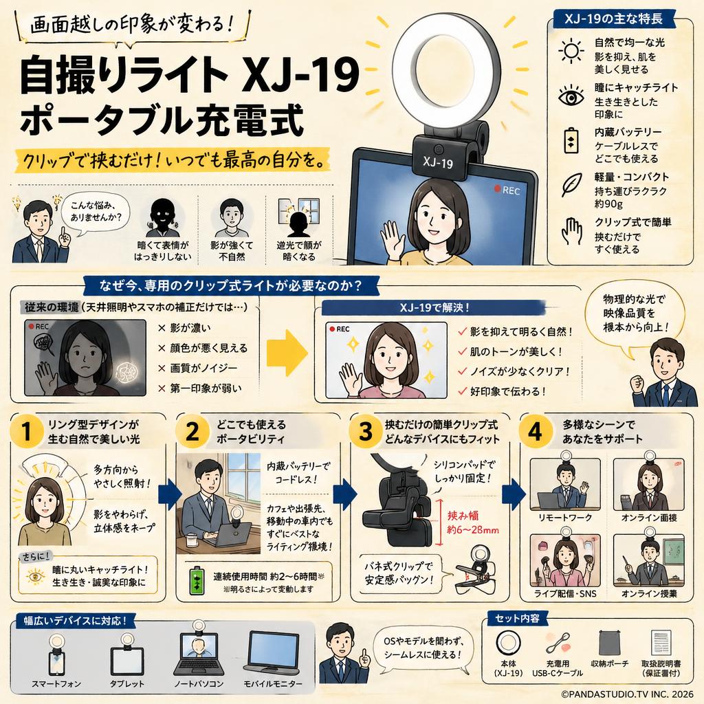 自撮りライトXJ-19ポータブル充電式 概要
