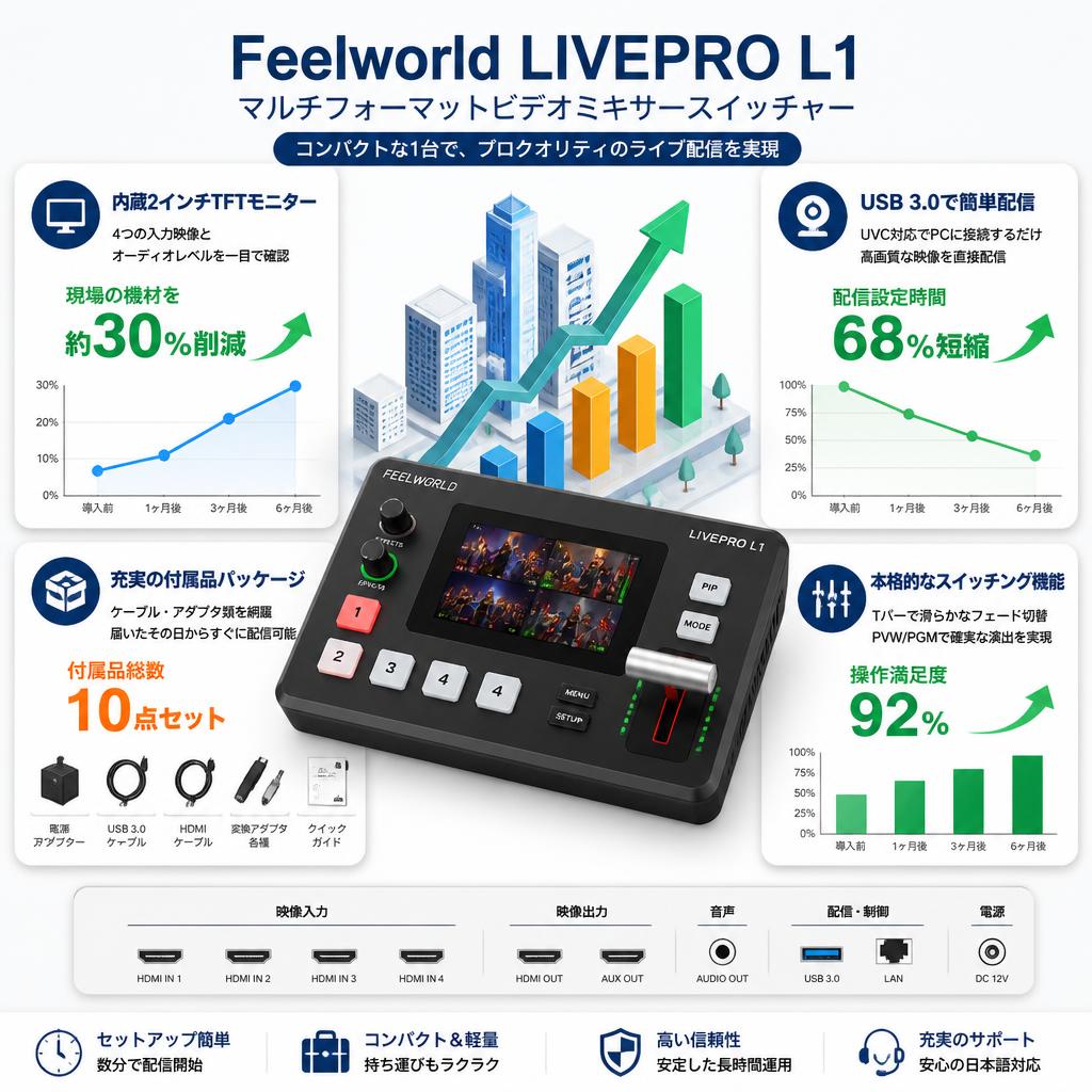 Feelworld LIVEPRO L1 マルチフォーマットビデオミキサースイッチャー セールスポイント