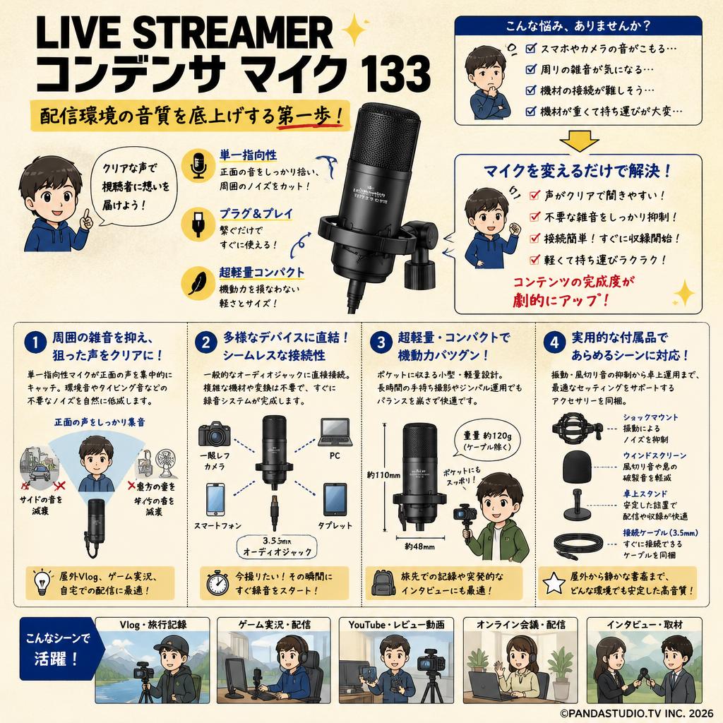 LIVE STREAMER コンデンサ マイク 133 概要